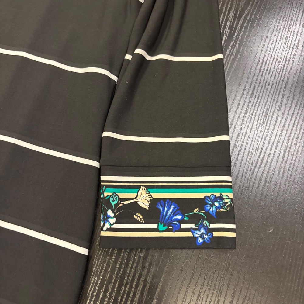 White House Black Market Floral Stripe Dress Black Blue Square Neck 3/4 Sleeve M - Picture 2 of 7